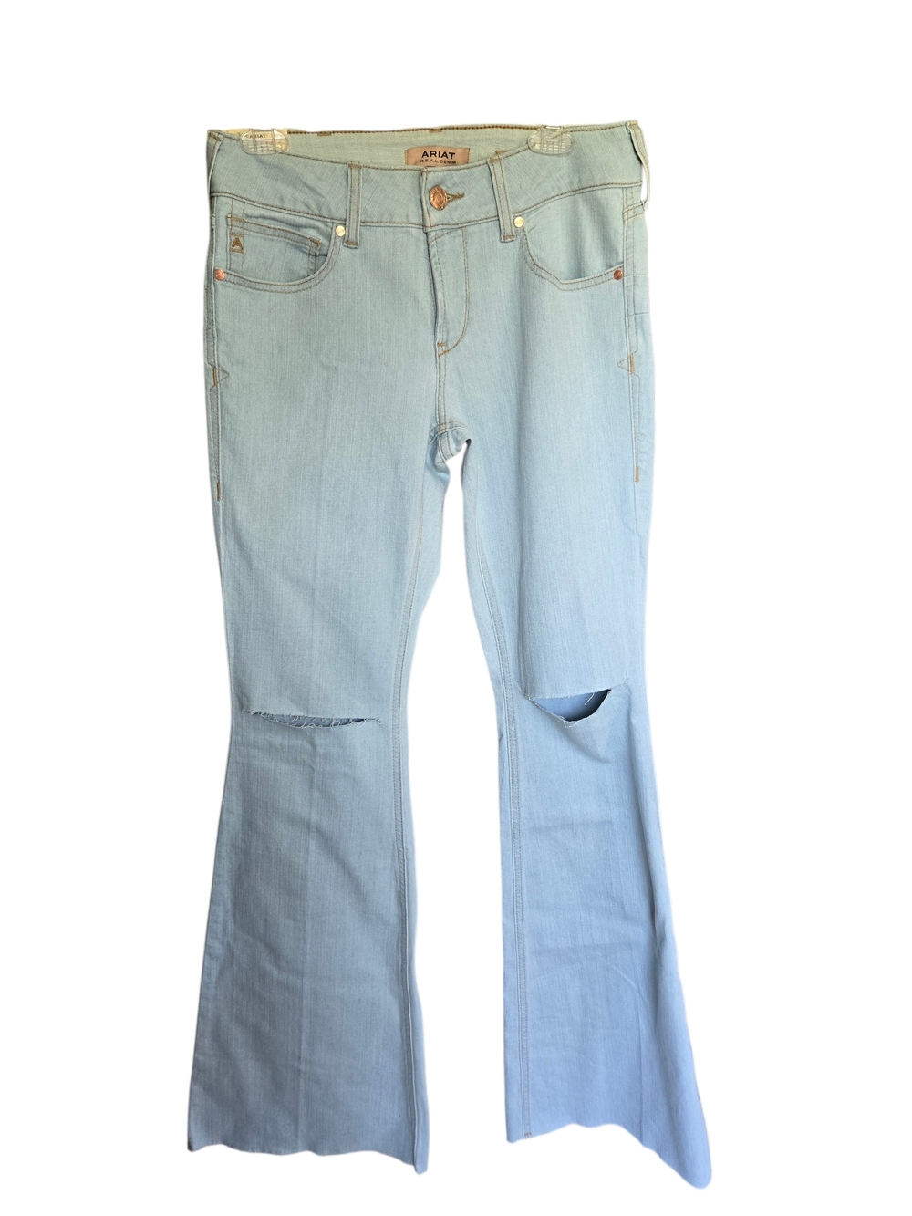 Ariat Perfect Rise Flare Jeans 29L Long NWT Light Wash 36" Inseam. Knee Distress